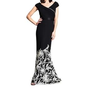 Tadashi Shoji Kumi Crisscross Bodice Gown Black/White